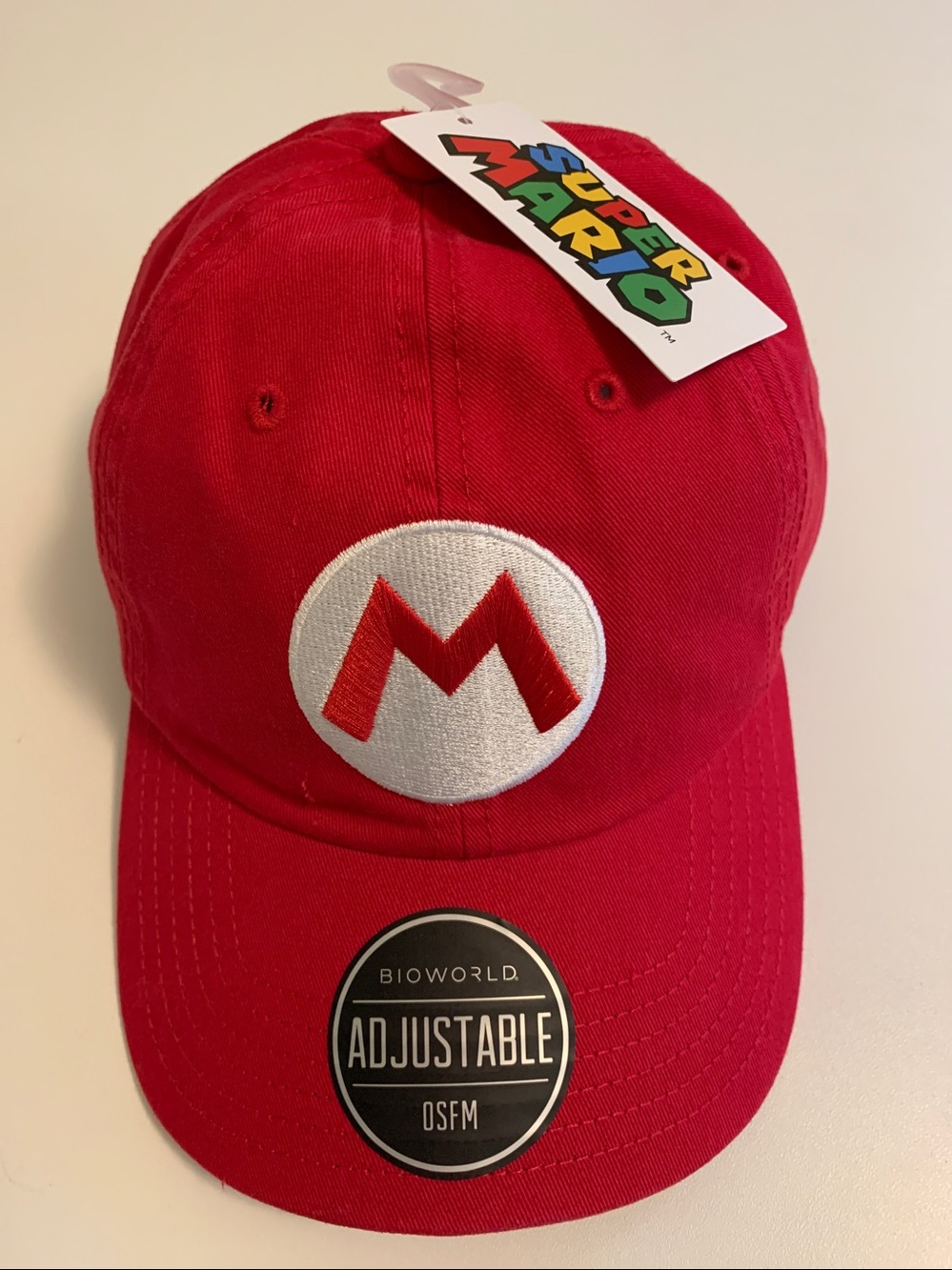 Bioworld Nintendo Super Mario Baseball Cap Embroidered Red "M" On White Patch